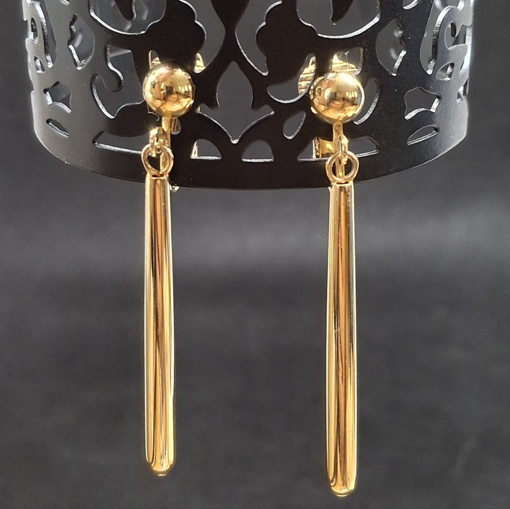 Vintage Goldtone Drop Hollow Bar Clip-on Earrings